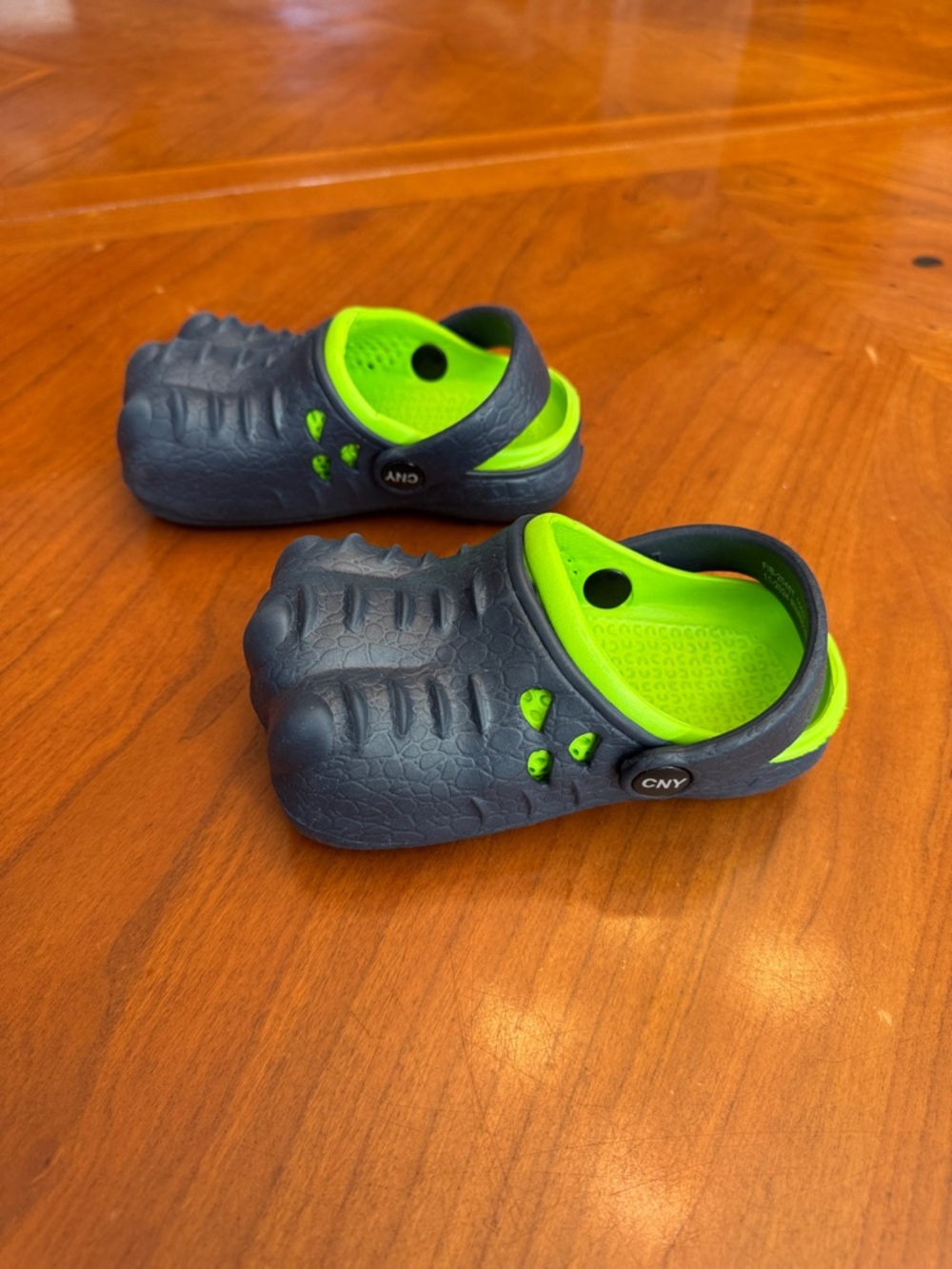 Kids Navy Blue and Neon Green Dinosaur Toes Clog Shoes - Picture 4 of 5